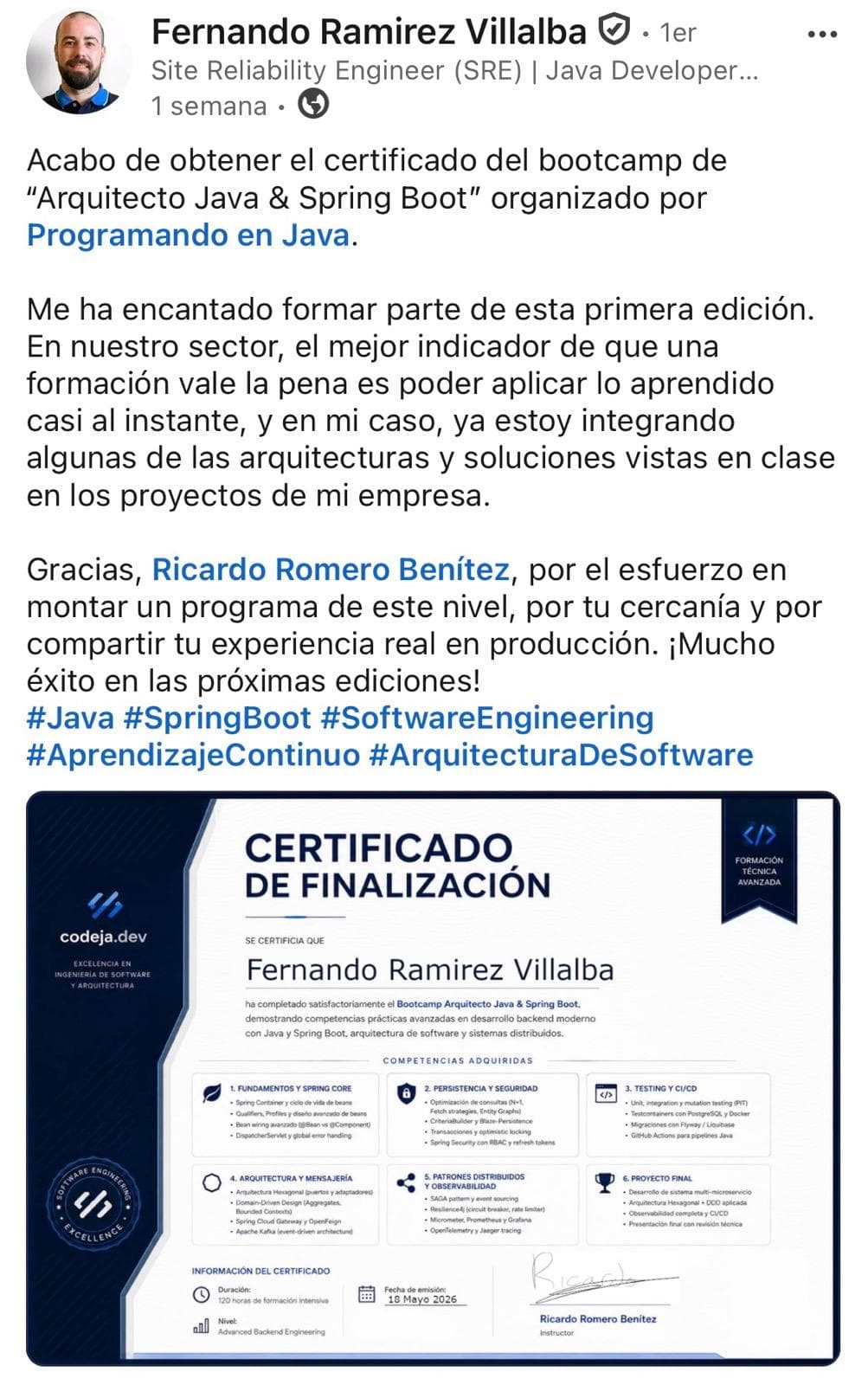 LinkedIn post de Fernando