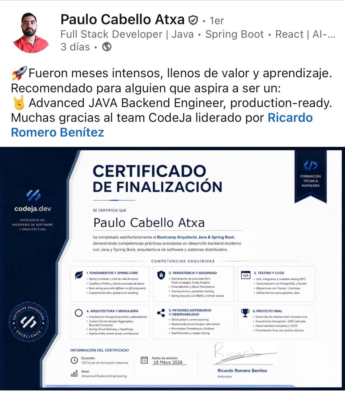 LinkedIn post de Paulo